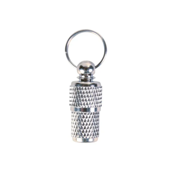 Srebrna metalowa adresówka dla psa zakręcana kapsułka chromowana Trixie duża