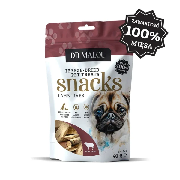 Liofilizowana wątróbka jagnięca dla psa Dr Malou 100% mięsa opakowanie 50g