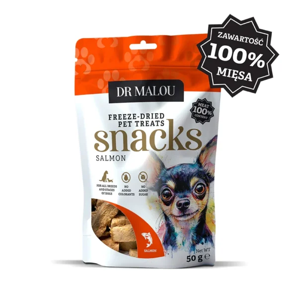 Liofilizowany łosoś dla psa Dr Malou 100% mięsa opakowanie 50g