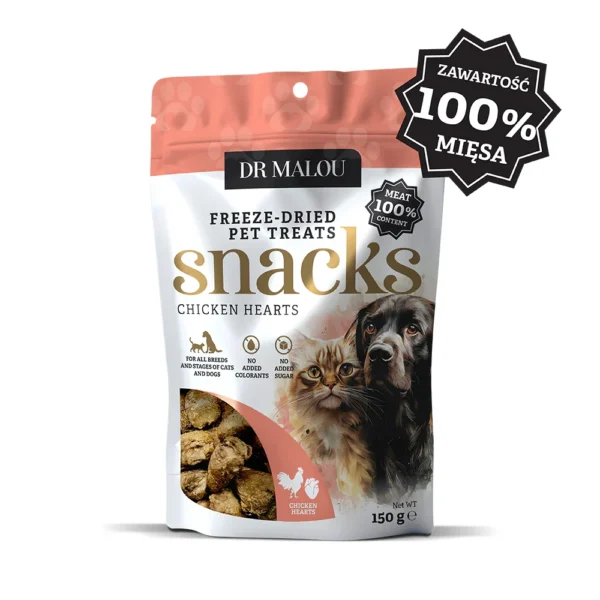 Dr Malou liofilizowane serca kurze dla psa i kota 100 procent mięsa