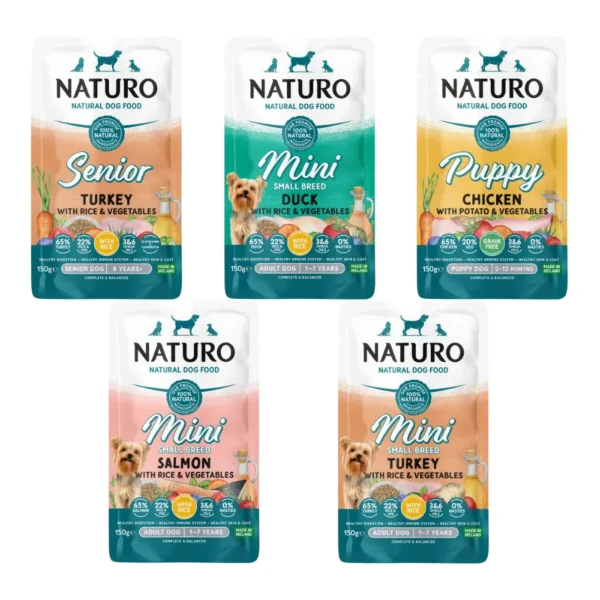 Zestaw naturalnych karm mokrych Naturo 150g dla małych psów szczeniąt i seniorów