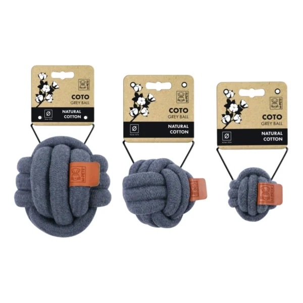 Bawełniana piłka sznurkowa dla psa szara M-PETS COTO Ball zestaw rozmiarów