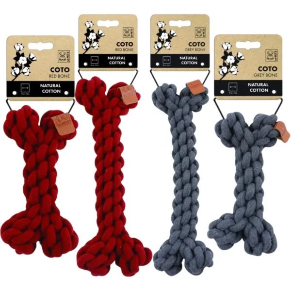 Ekologiczne bawełniane zabawki dla psa kości plecione M-PETS COTO różne kolory i rozmiary