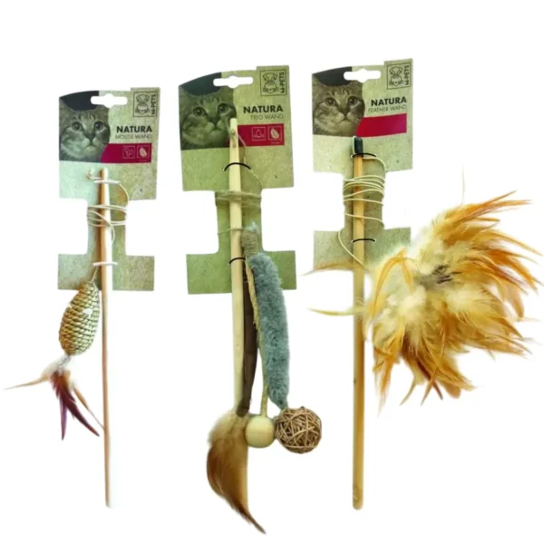Warianty wędek dla kota Natura naturalne materiały drewno, len i pióra
